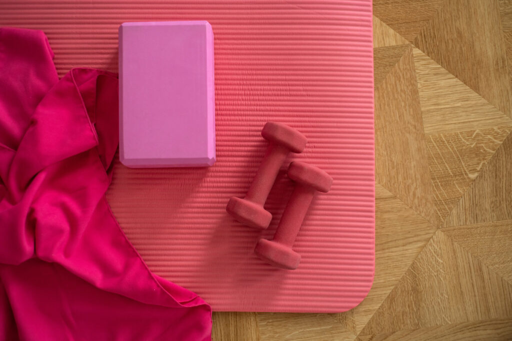 yoga mat and block